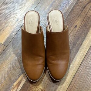 LOFT Tan Leather Mules